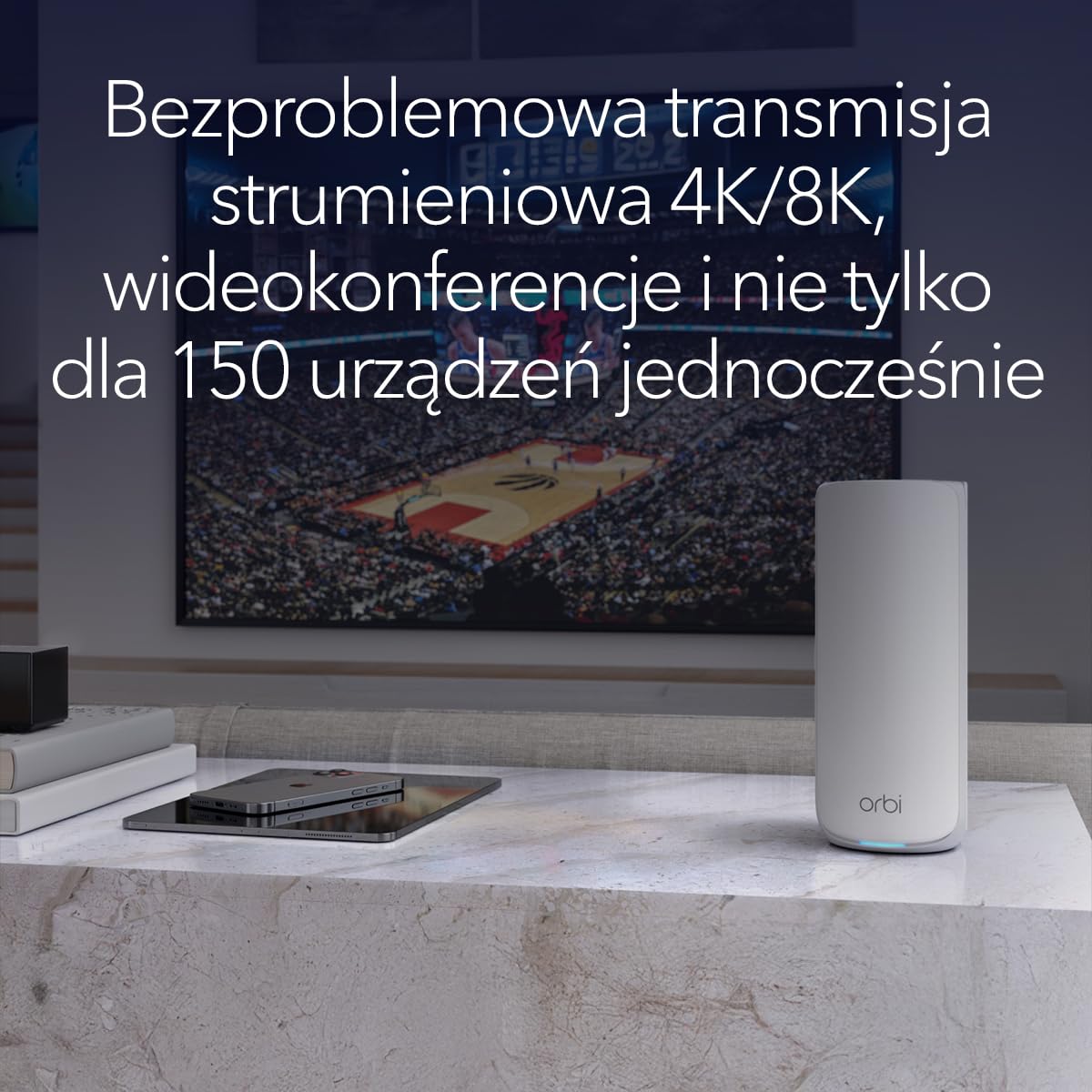 NETGEAR Orbi Trójpasmowy system WiFi 7 Mesh (RBE872) – router + 870 wzmacniacz sygnału satelitarnego, funkcje bezpieczeństwa, do 21 Gb/s, pokrywa do 400 m2, 150 urządzeń, port 10 Gb/s, BE21000
