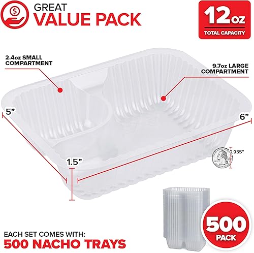 Miniatura 2 de Bandejas de plástico para nachos de 12 onzas (paquete de 500) bandeja desechable pequeña para nachos y salsa de queso, suministros de soporte de