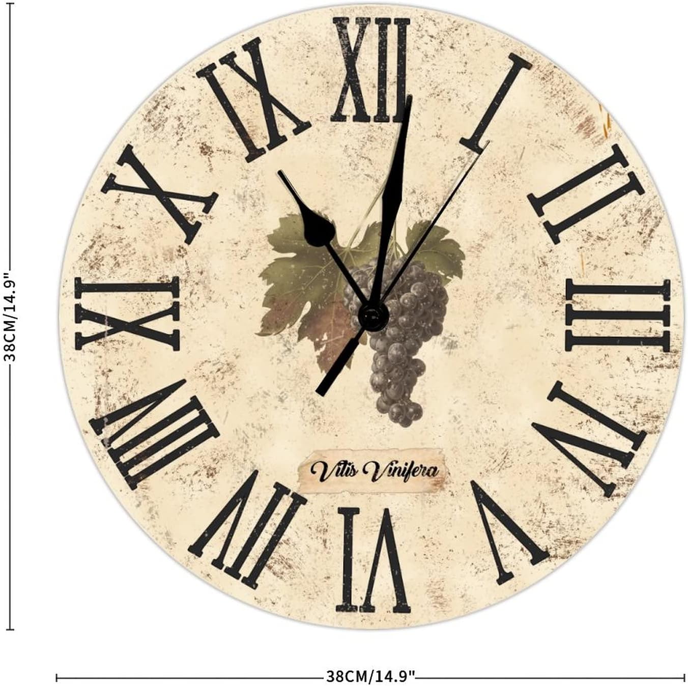 Winery Clock Vintage French Kitchen Decor Wine Grapes Large Wooden Wall Clocks Battery Operated 15 Inch Silent Non-Ticking Rustic Wall Decor Home Decor for Living Room Bedroom Office