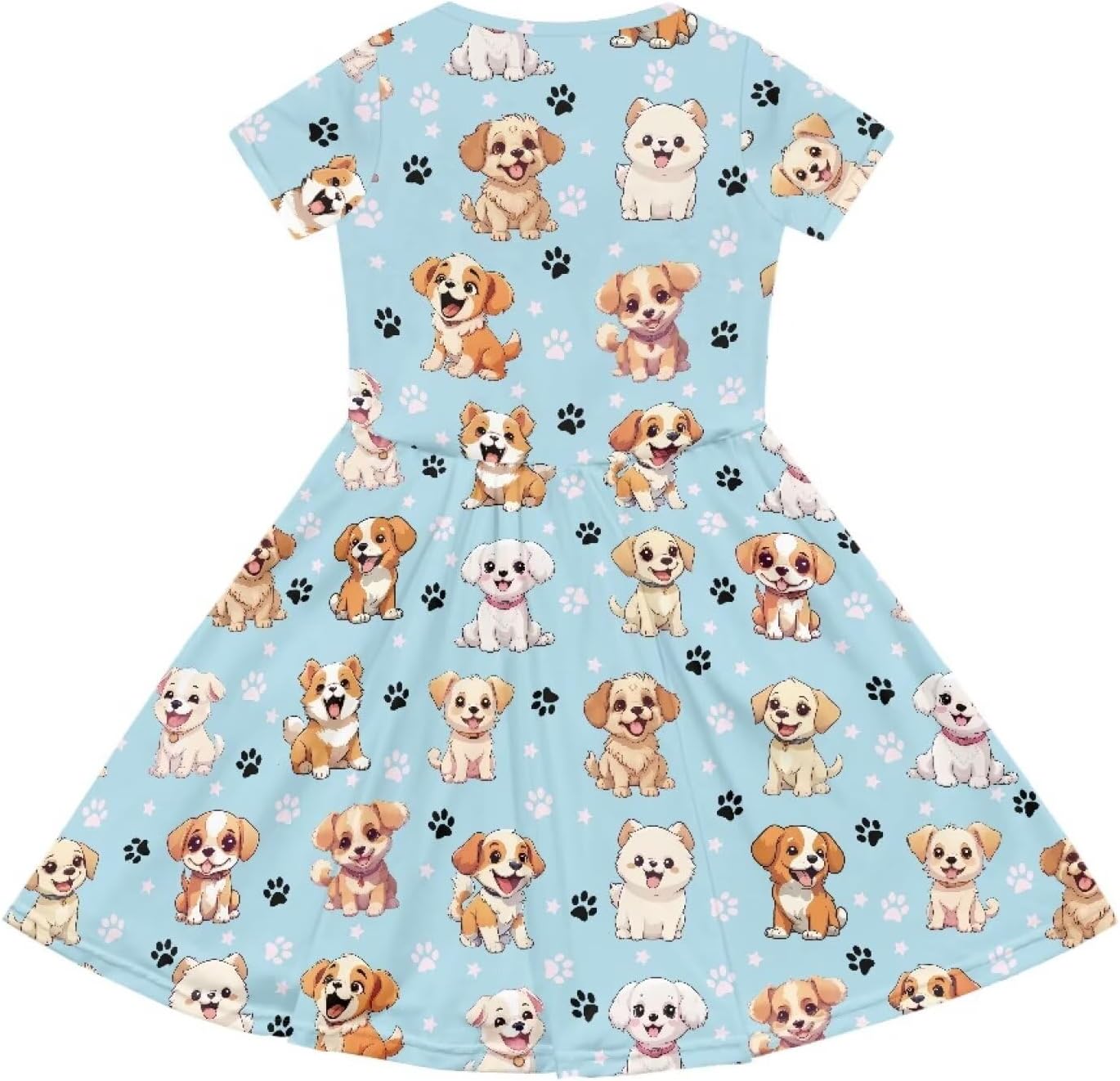 Girls Short Sleeve Dresses Casual Twirly Skater Dress with Pockets for 3-14 Years Old