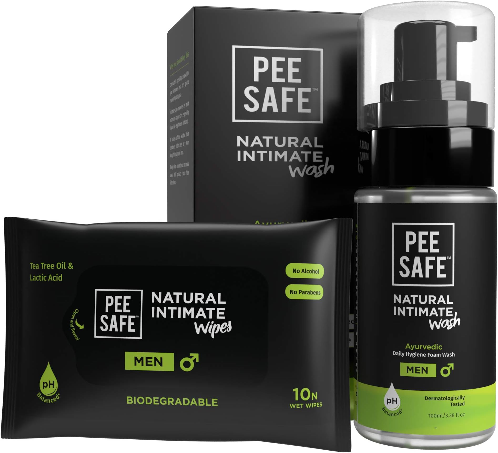Pee Safe Intimate Wash (100ml) & Intimate Wipes (Pack of 10) | pH Balanced Pack For Ever Lasting Freshness | 100% Paraben And Sulfate Free
