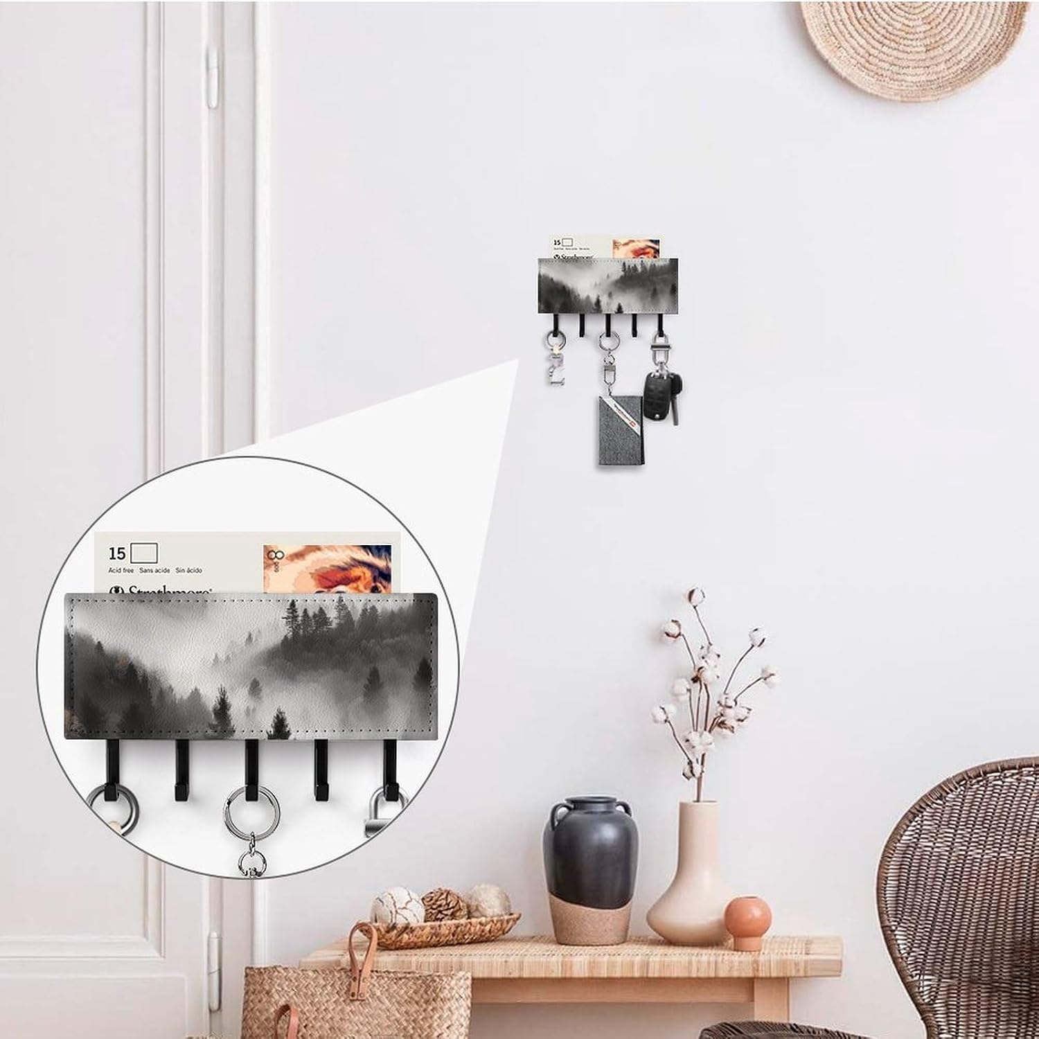Mountains Key Holder with 5 Hooks Mail Organizer for Wall Black image 4