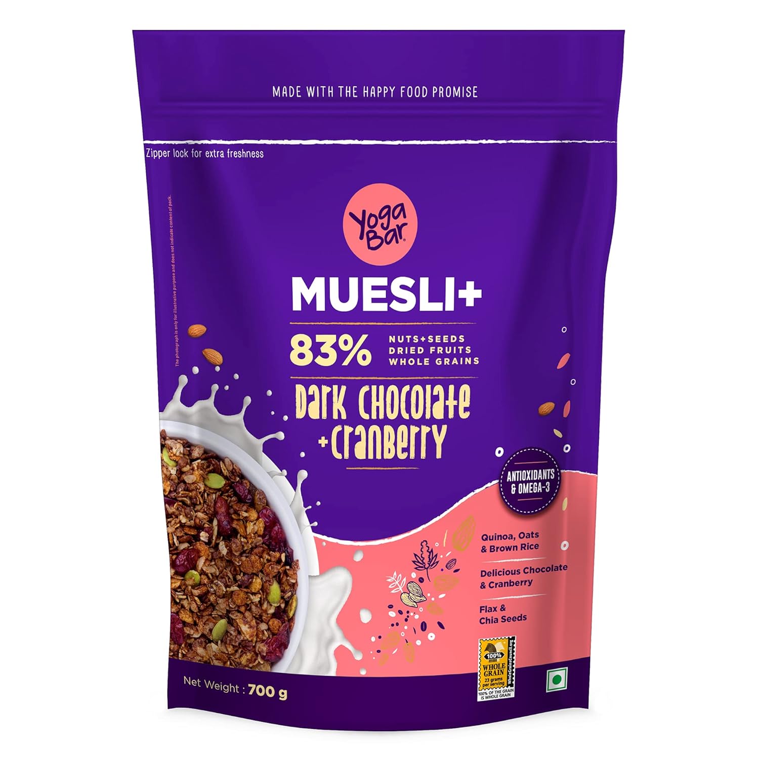 Yogabar Dark Chocolate & Cranberry Muesli 700g India's 1st and