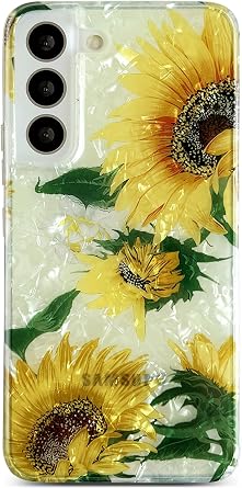 Qokey for Galaxy S23 Plus Case - Sparkle Bling Floral Design Scratch-Resistant Clear Anti-Yellowing Shell Military-Grade Shockproof Protection Soft-Touch & Slim Lightweight Cover Yellow Sunflower