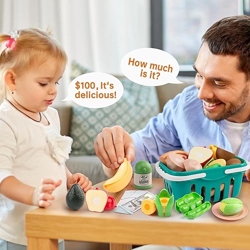 Miniatura 6 de JokerKing Juego de cocina de 150 piezas, accesorios de cocina para niños pequeños, alimentos, manta de picnic, frutas, verduras, paquete de 2 cestas