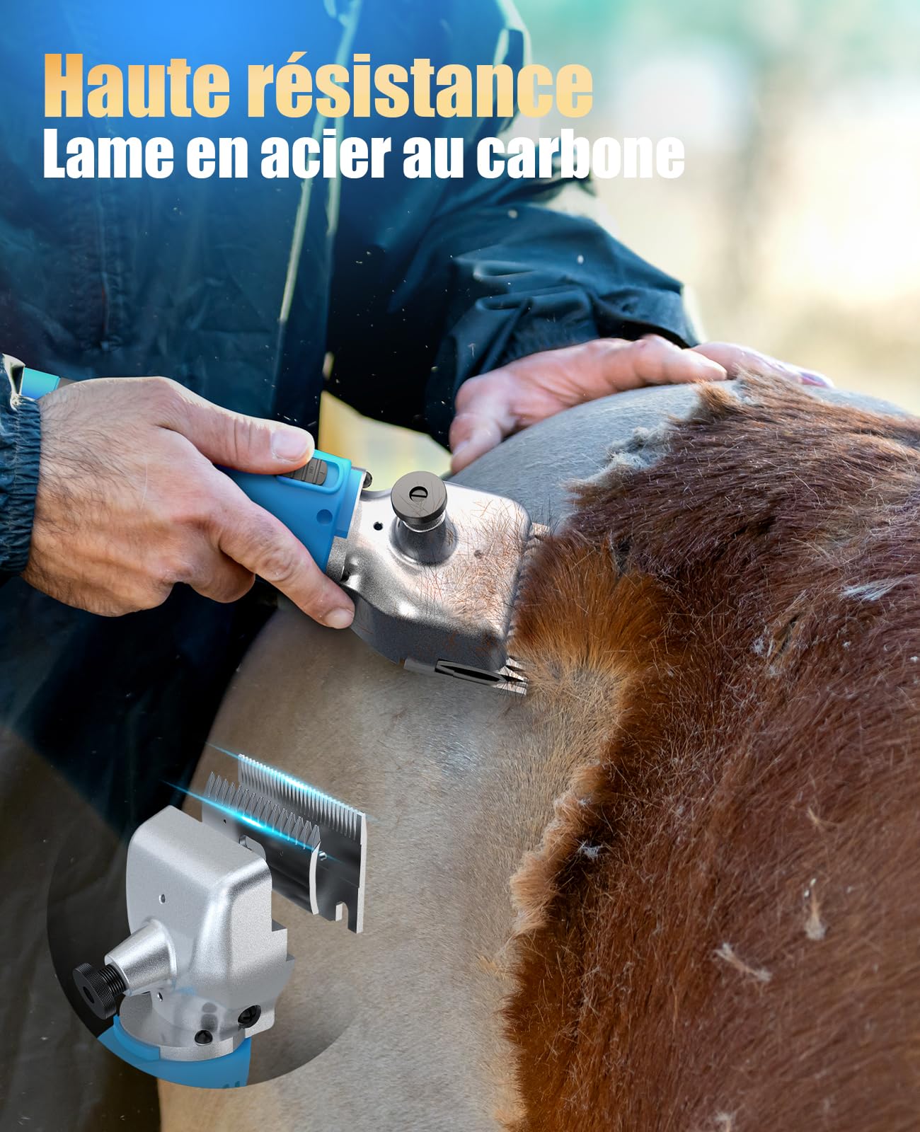 oneisall tondeuse cheval 2 batteries, tondeuse professionnelle pour cheveux épais et emmêlés, sans fil pour chevaux avec moteur puissant de 2400 PRM/MIN, pour tous les poils du corps (Bleu)