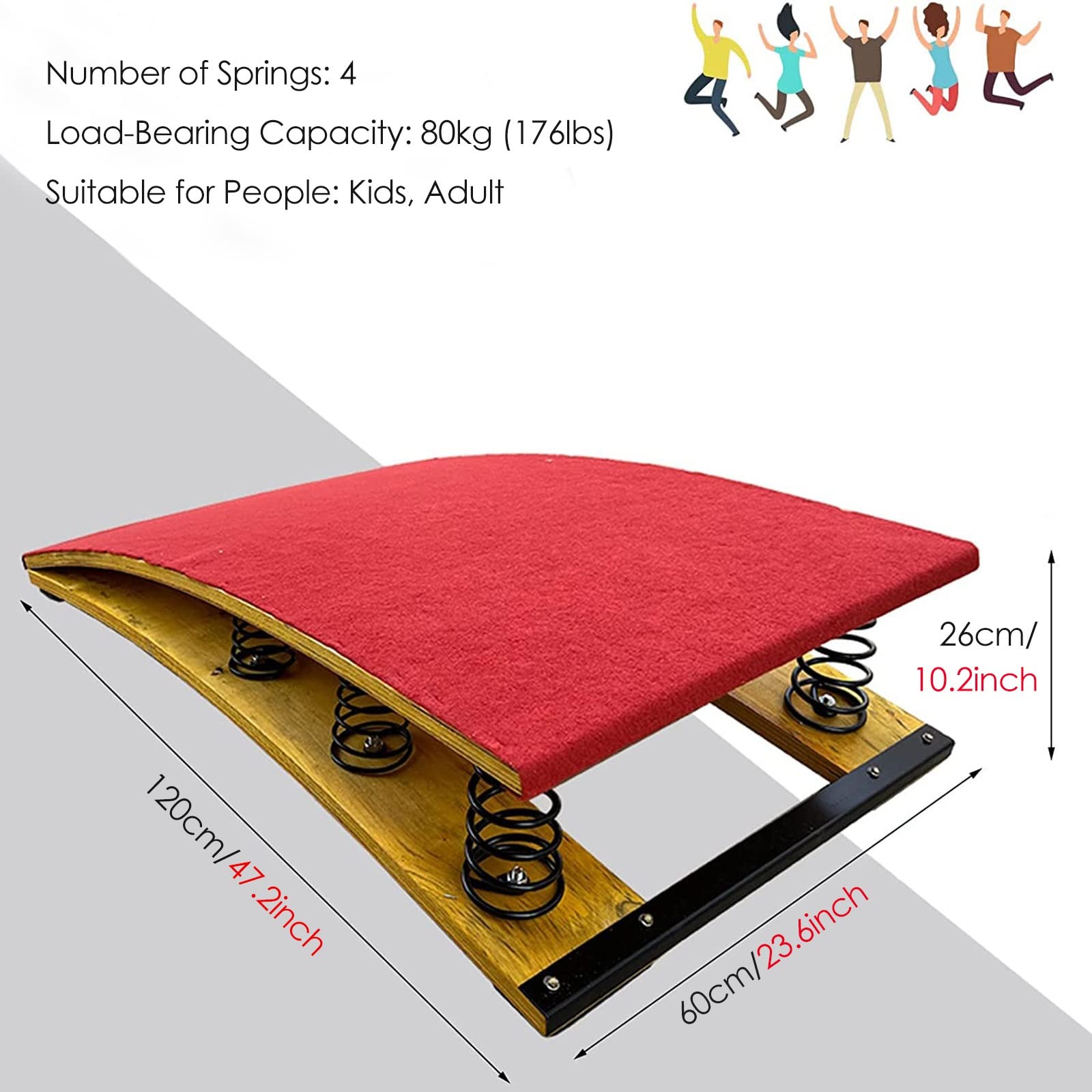 Gymnastics Springboard for Home, Large Vaulting High/ Long Jump Flips Gymnastics Wushu Training, Playing Room Athletics Training Ground Arts Wood Elastic Board ( Color : Green , Size : 120x60x26cm/47x