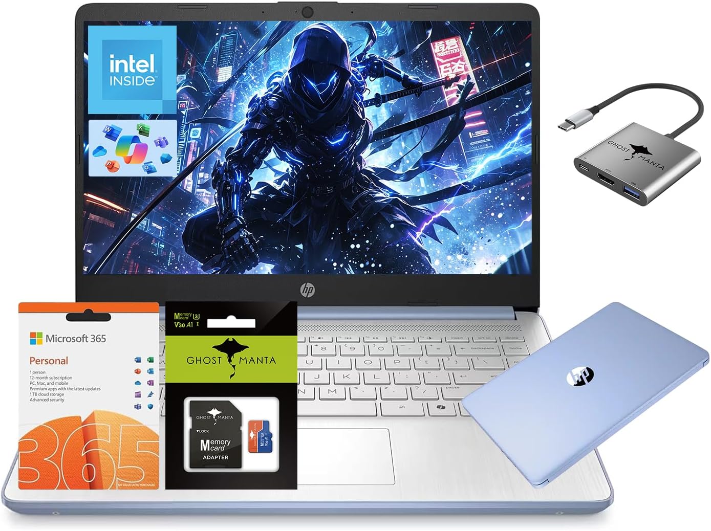 HP 14" Laptop, Intel N150 Processor (Beat i3) 8GB RAM 256GB Storage(128GB UFS + 128GB SD Card) 1-Year Office 365 Copilot AI Win11 WiFi6 Computer for Designer Business Gaming Work Study w/GM Accessory