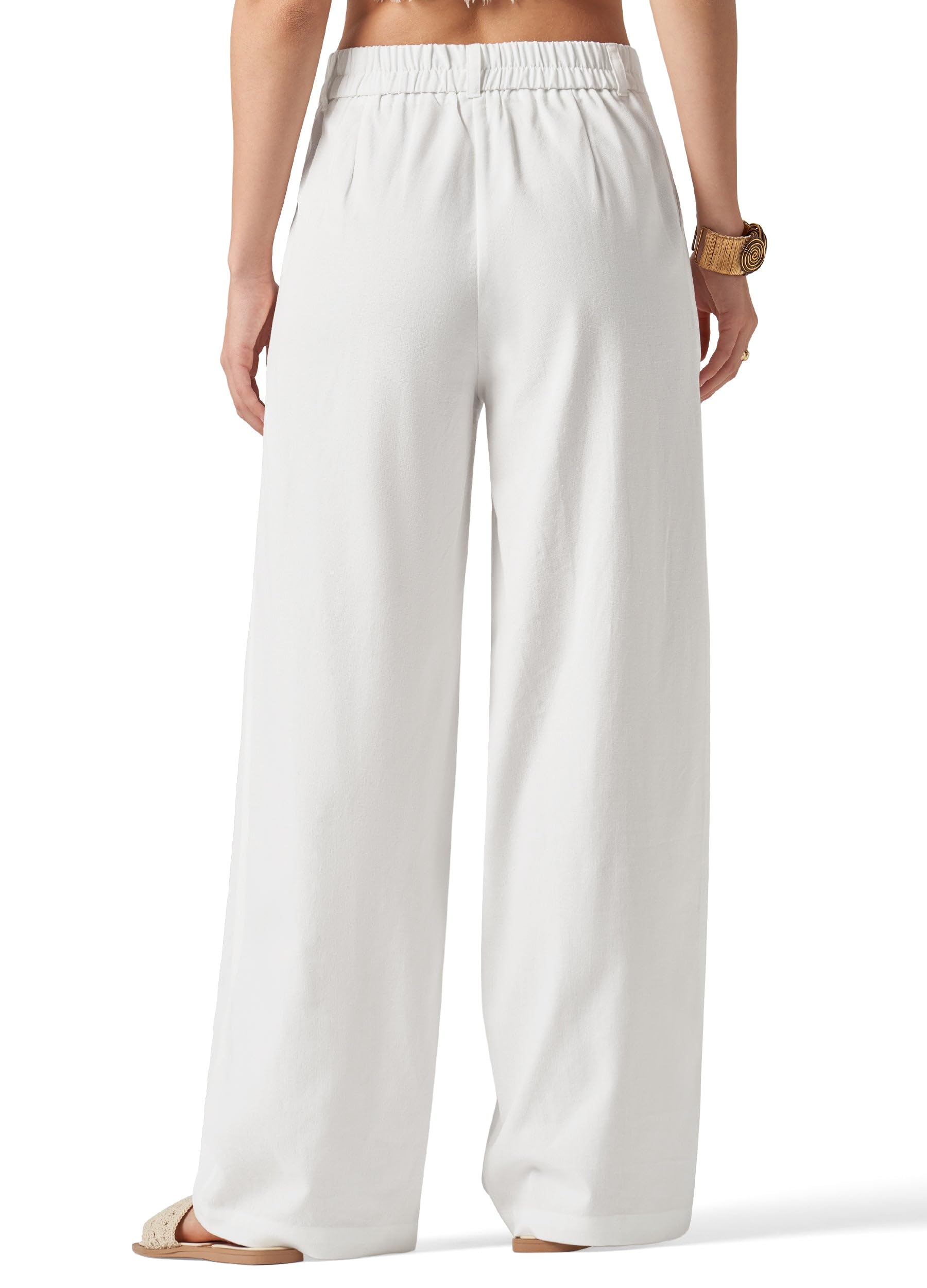 Willit Pantalones de lino para mujer, pantalones de vestir de pierna ancha, pantalones casuales de negocios con bolsillos