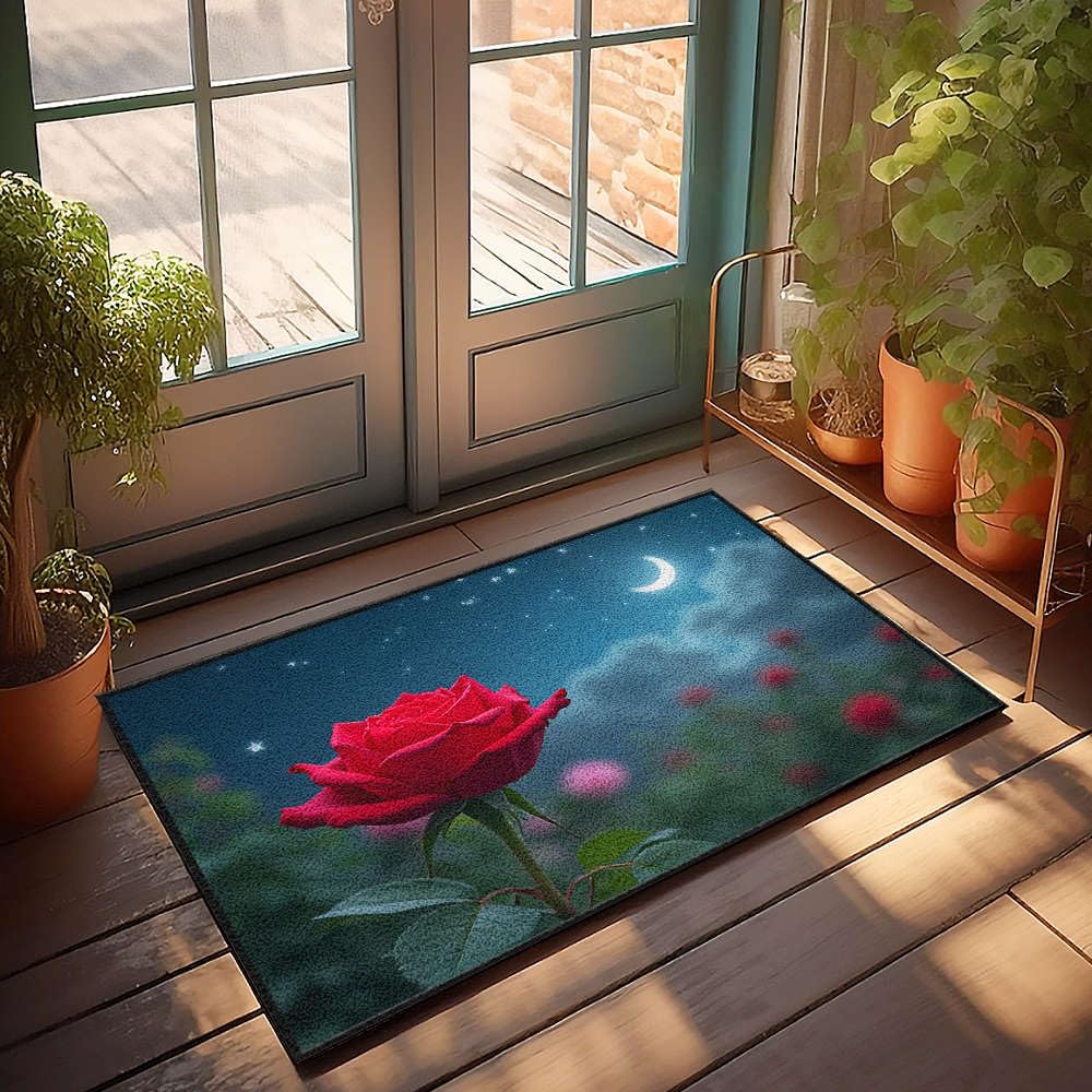 Tapis d'extérieur anti-saleté rose rouge et ciel étoilé pour entrée propre