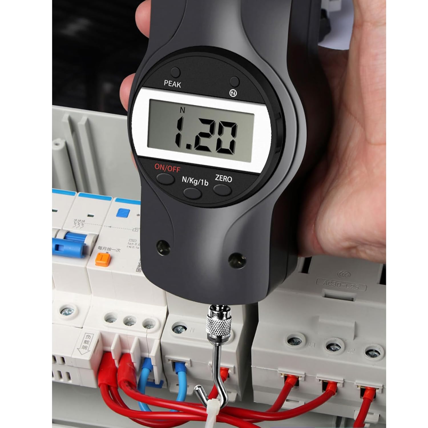 Digital Force Gauge, High-Precision Push-Pull Meter, with Real-Time/Peak Modes, Auto Backlit LCD, Units (N, Kg, Lb, Oz), 5 Probe, for Tension and Compression Testing(300N)