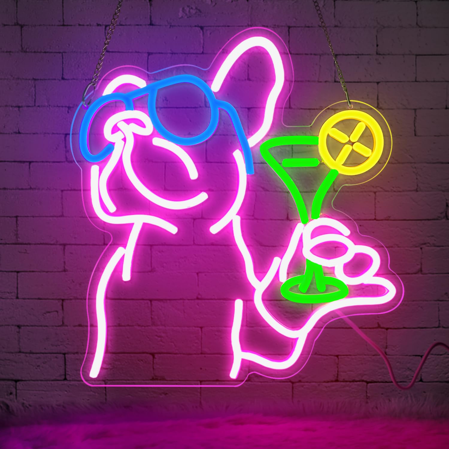 Lxmoneon French Bulldog Drink Neon Sign Cocktail Led Signs for Wall Decor Dog Martini Neon Light Bar Signs for Home Bar Kitchen Restaurant Club Pub Man Cave French Bulldog Gifts