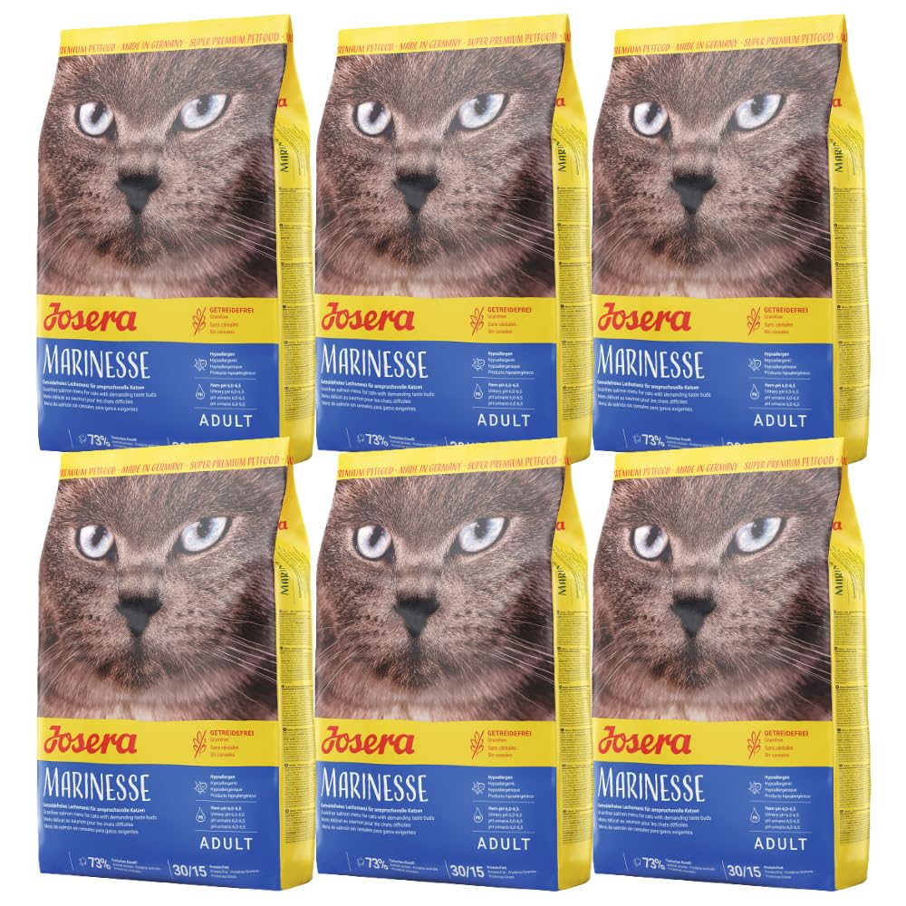 Josera Marinesse (6 x 2 kg) | łosoś, ziemniaki i groszek jako wyszukane źródło białka dla wymagających kotów, hipoalergiczna karma dla kotów, sucha karma Super Premium, 6 sztuki w opakowaniu