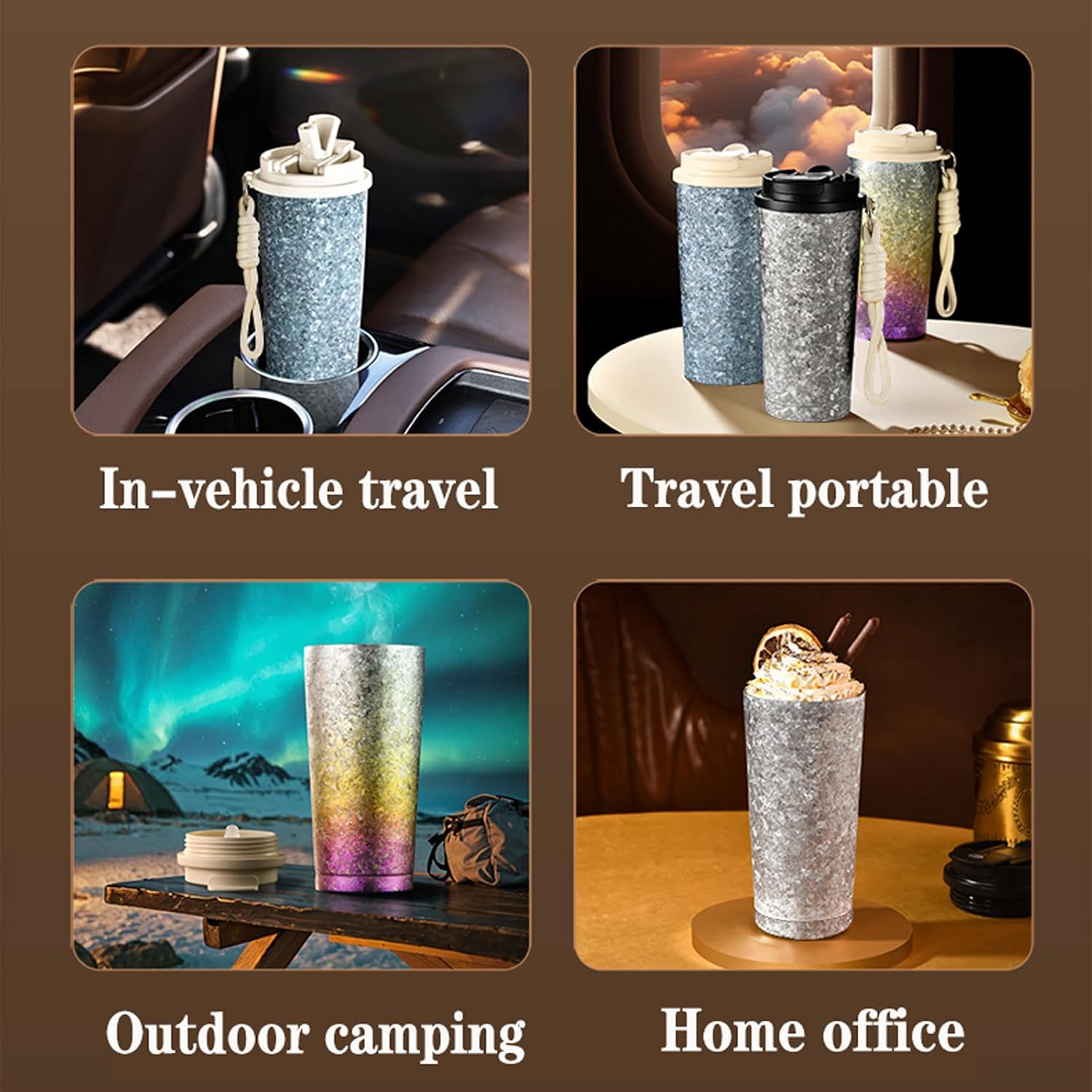 500ml Pure Titanium Double Wall Coffee Tumbler Leakproof Travel Mug for Commuters & Outdoor, Lightweight Insulated Cup with Straw Lid, Non-Slip Base No coating RT086T (Multicolor)