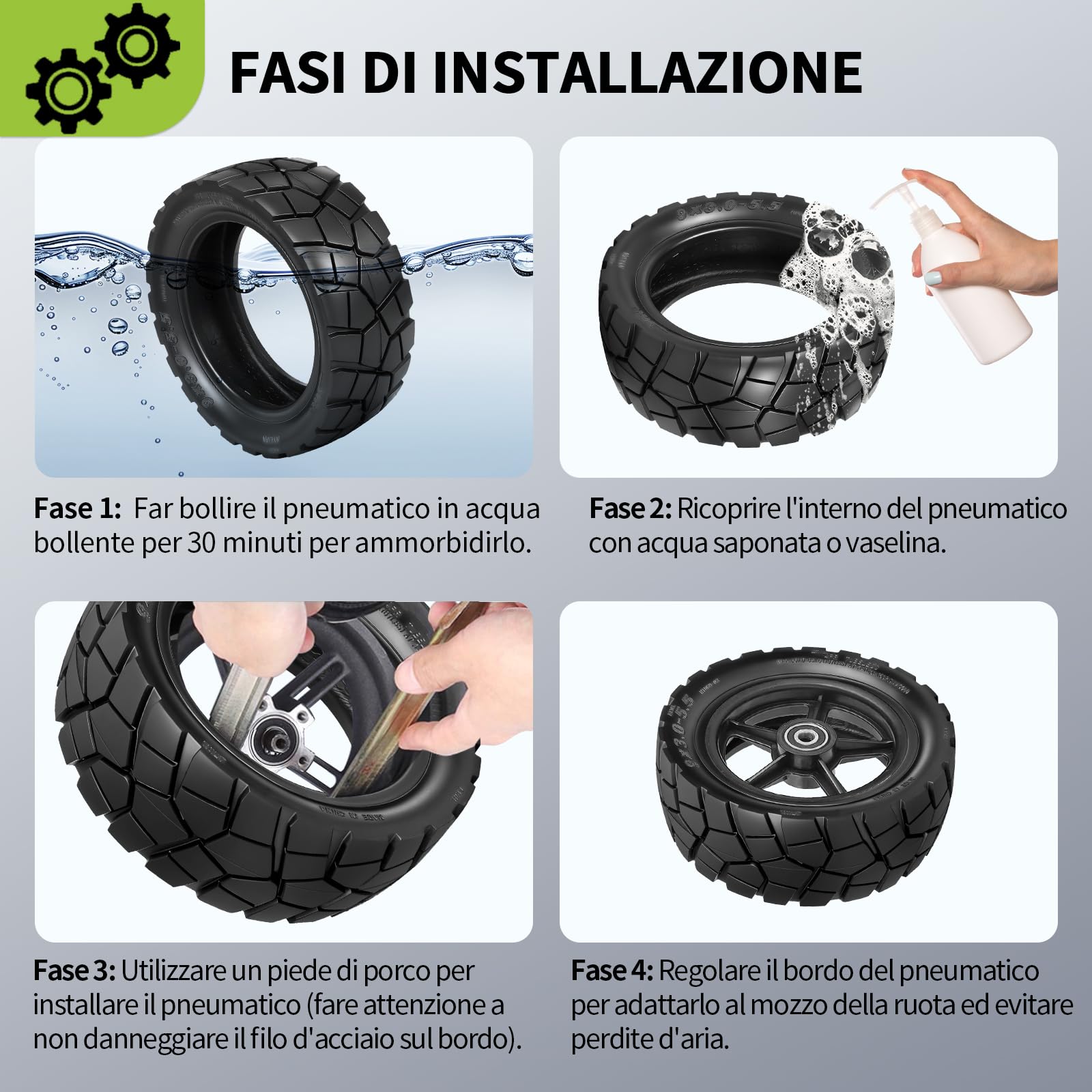 Pneumatico Tubeless 9x3.0-5.5 per Kukirin G2 Pro (Nuova Versione) Monopattino Elettrico 9 Pollici Pneumatico di Ricambio, Pneumatico a Vuoto (1 Pezzo)