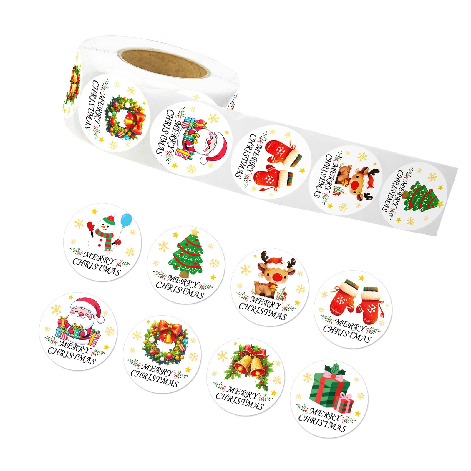 500Pcs Christmas Wrapping Labels for Packaging 1Inch Christmas Decorative Sticker for Notebook Journal Seal Envelope Decoration Sticker Roll
