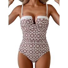 Aidonger Womens Push Up Wrap Swimsuit Tummy Control One Piece Bathing Suits Bandeau Color Block Slimming Swimwear