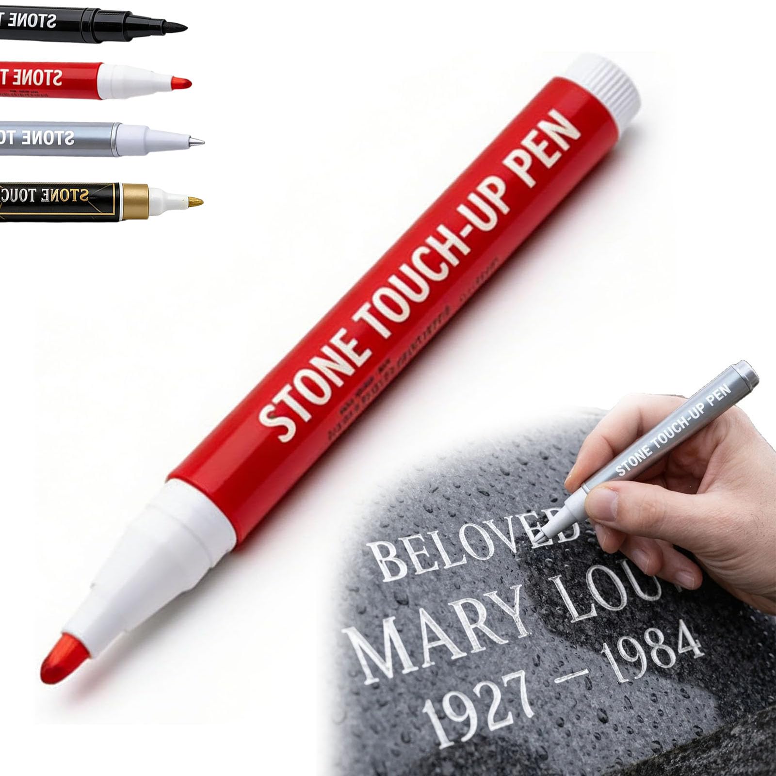 JORCEDI Golden Tombstone Marker Pen For Restoring Faded Grave Inscriptions, Gravestone Marker Pen, Waterproof Stone Touch-up Pen, Markers for Granite Headstones, Grave, Mug, Ceramic (Red)