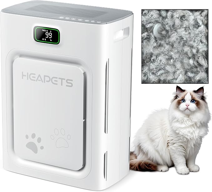 Pet Air Purifier for Home Large Room up to 2000 sq ft, H13 HEPA Double-Sided Air Filter Washable, Air Cleaner for Pet Hair Dander Odor Allergies Pollutant, PM2.5 Air Quality Monitor, Auto Mode, Grey