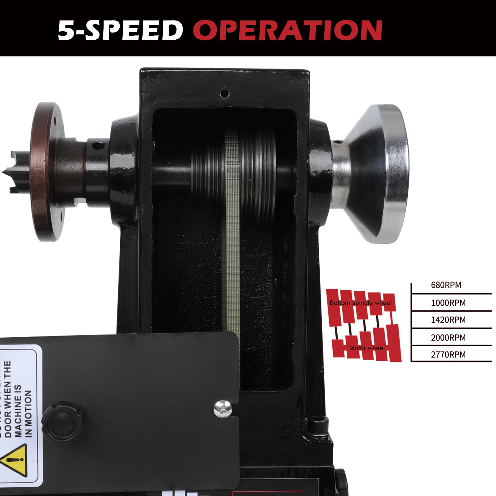 Tornio in legno, 12 x 18 pollici, 550 W 3/4 HP, 5 impostazioni di velocità 680-2770 RPM, tornio da tavolo con MT2 Drive/Live Center