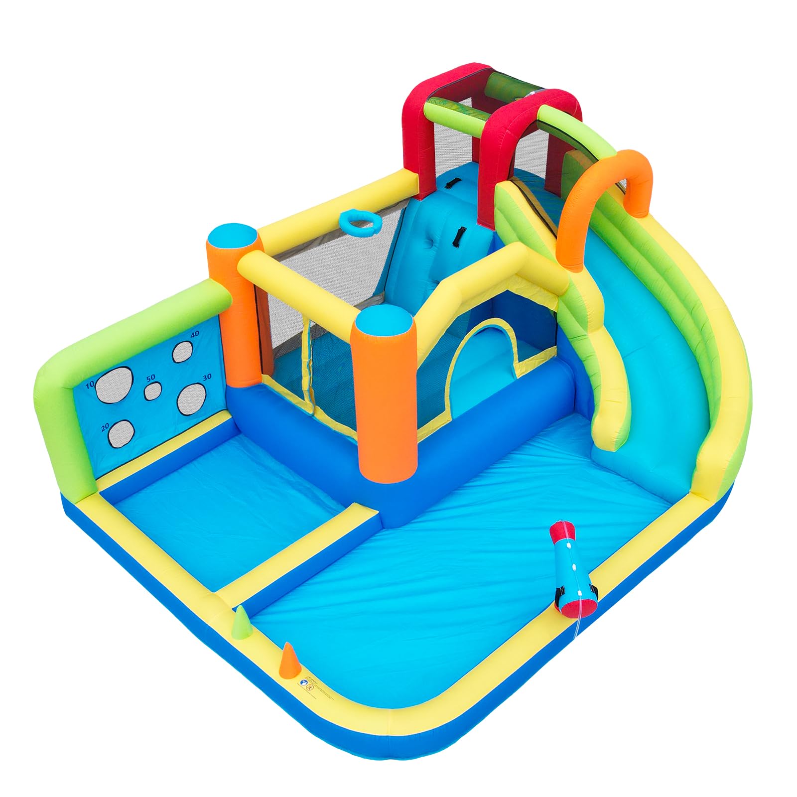 Castillo hinchable XXL con tobogán acuático y trampolín, parque acuático para niños con piscina infantil, pared de escalada, pistolas de agua, soplador de 450 W, 410 x 315 x 203 cm, jardín/interior, a