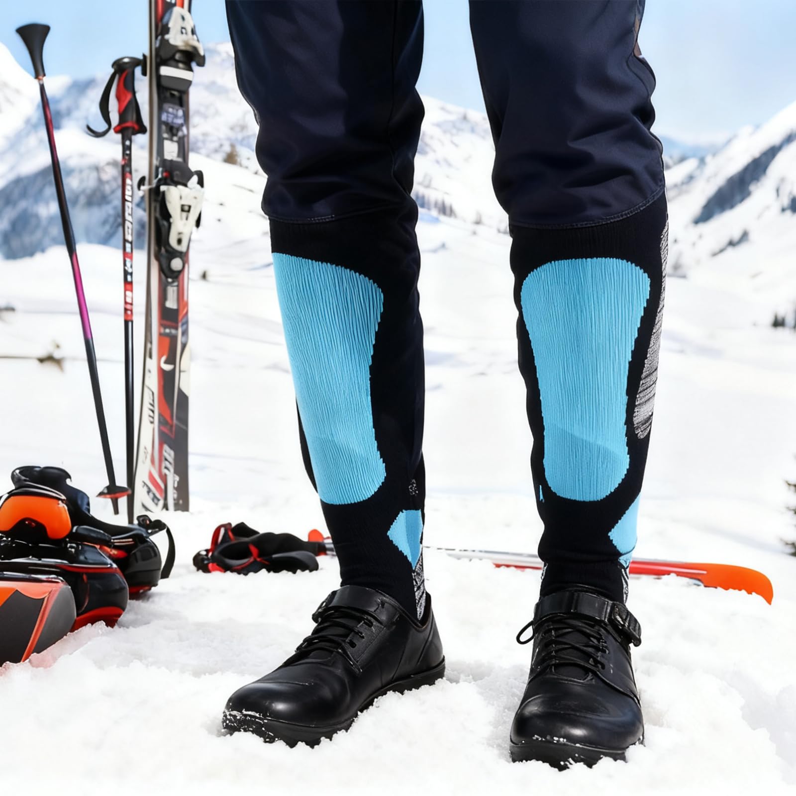 3 pares de calcetines de esquí de lana merino para mujer y hombre, calcetines térmicos hasta la rodilla, calcetines gruesos de senderismo, talla 22 cm