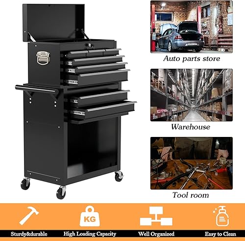 Miniatura 7 de Cofre de herramientas rodante de alta capacidad de 8 cajones, caja de herramientas de almacenamiento extraíble con ruedas y cajones, caja de