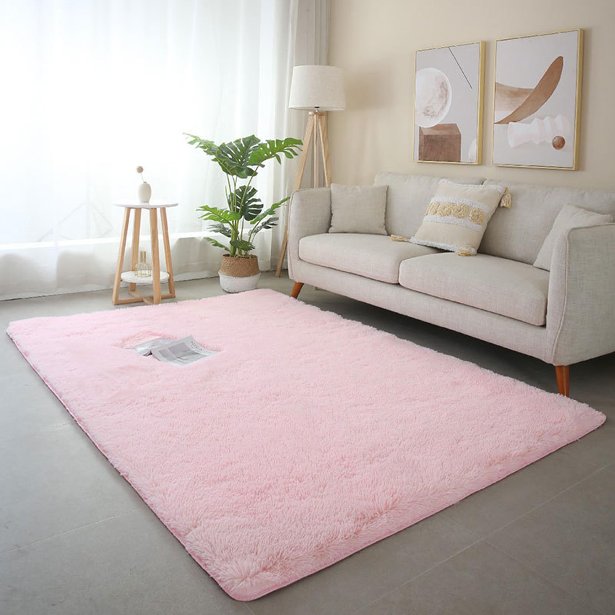 Tapis à poils longs rose pour chambre d'enfant et couloir cosy 60x160