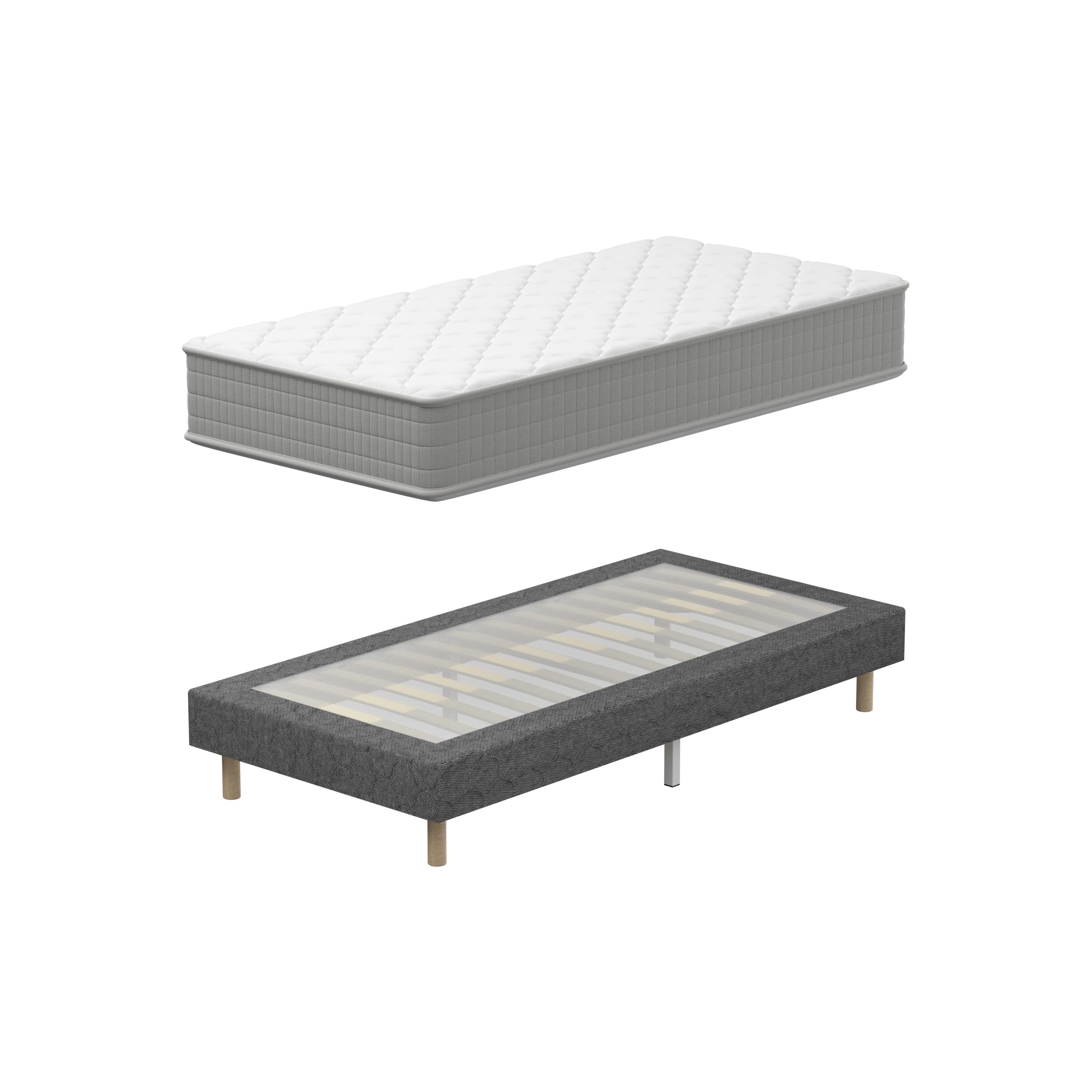 TEENO Ensemble Sommier et Matelas 90x190 cm, Lit Une Personne Complet avec Sommier Tapissier et Matelas Memoire de Forme, Confort, Respirant, sans Perturbation (90x190x25+Sommier Gris)