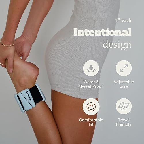 Miniatura 4 de Movido Pesas de muñeca y tobillo  1 libra cada uno (2 por juego)  Pesas de entrenamiento ajustables para mujeres y hombres  Perfecto para yoga,