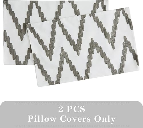 Miniatura 3 de CAROMIO Fundas de almohada decorativas bordadas grises, fundas de cojín cuadradas modernas para sofá, dormitorio, sala de estar, automóvil, 12 x 20