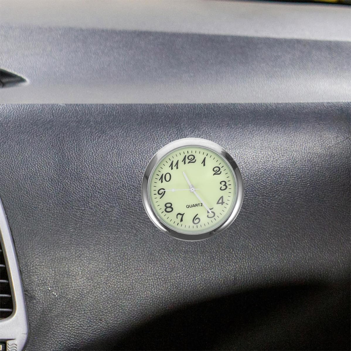 GANAZONO 2pcs Automotive Car Clock for Vent and Vehicle with Stick-on Installation, Accurate Timekeeping, Silver Metal and Glass Mini Dashboard Clock for Auto Interior Decoration