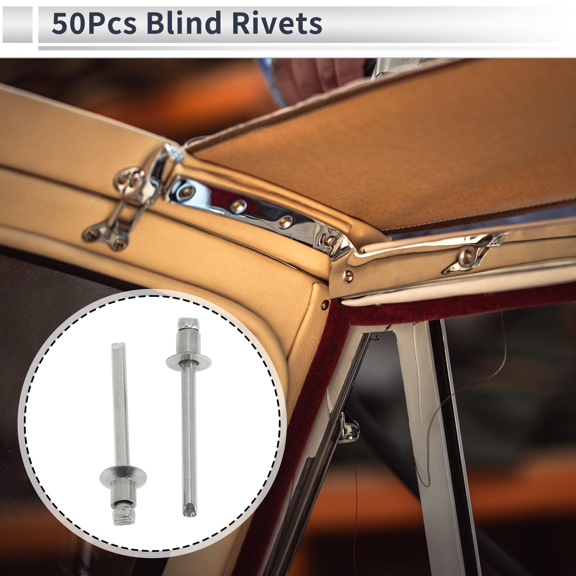RATCHROLL 50 Pcs Open End Large Flange Blind Rivets 4.8mm Grip Diameter 8mm Grip Length 9.5mm Flange Diameter Silver Tone Stainless Steel - Image 2