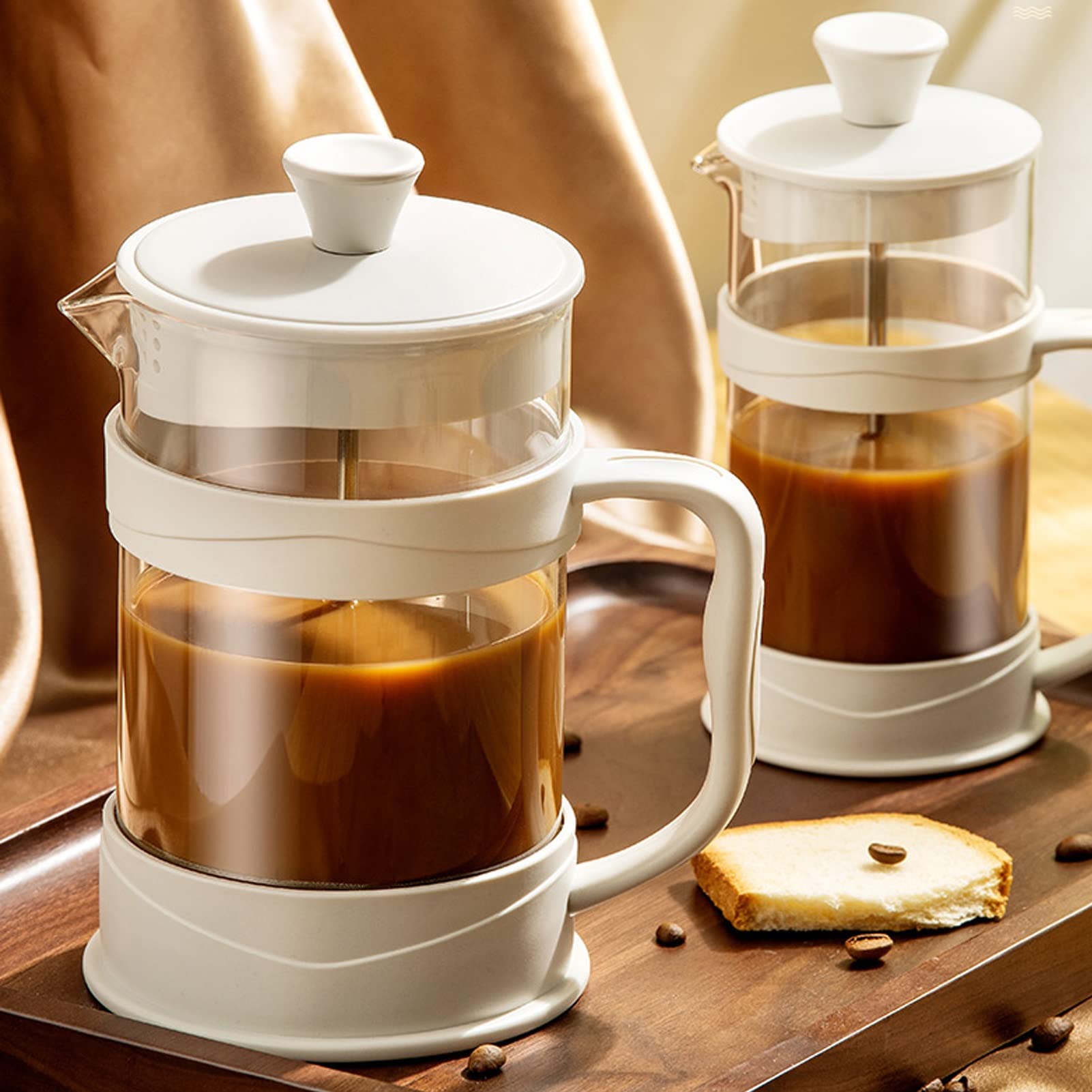 Cafetera Émbolo, Cafetera De Piston De Vidrio De Borosilicato Espesado Resistente Al Calor Con Sistema Filtración De 3 Niveles, Recipiente Extraíble Para Una Fácil Limpieza, Apta Para Camping, Prensa
