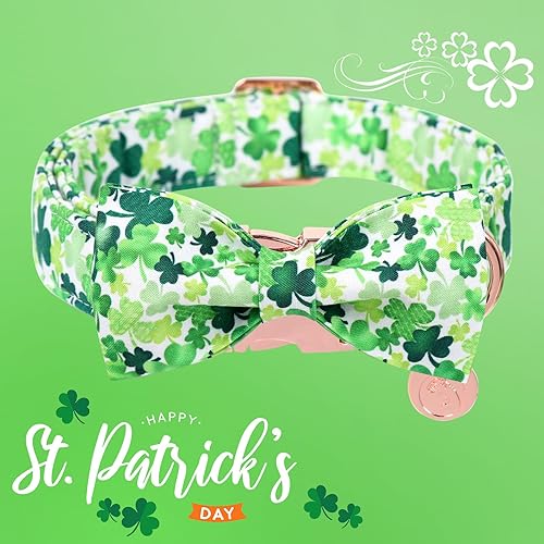 Miniatura 2 de DOGWONG Collar de perro del día de San Patricio, lindo collar de perro de trébol con lazo, collar de perro de trébol de algodón con hebilla de metal