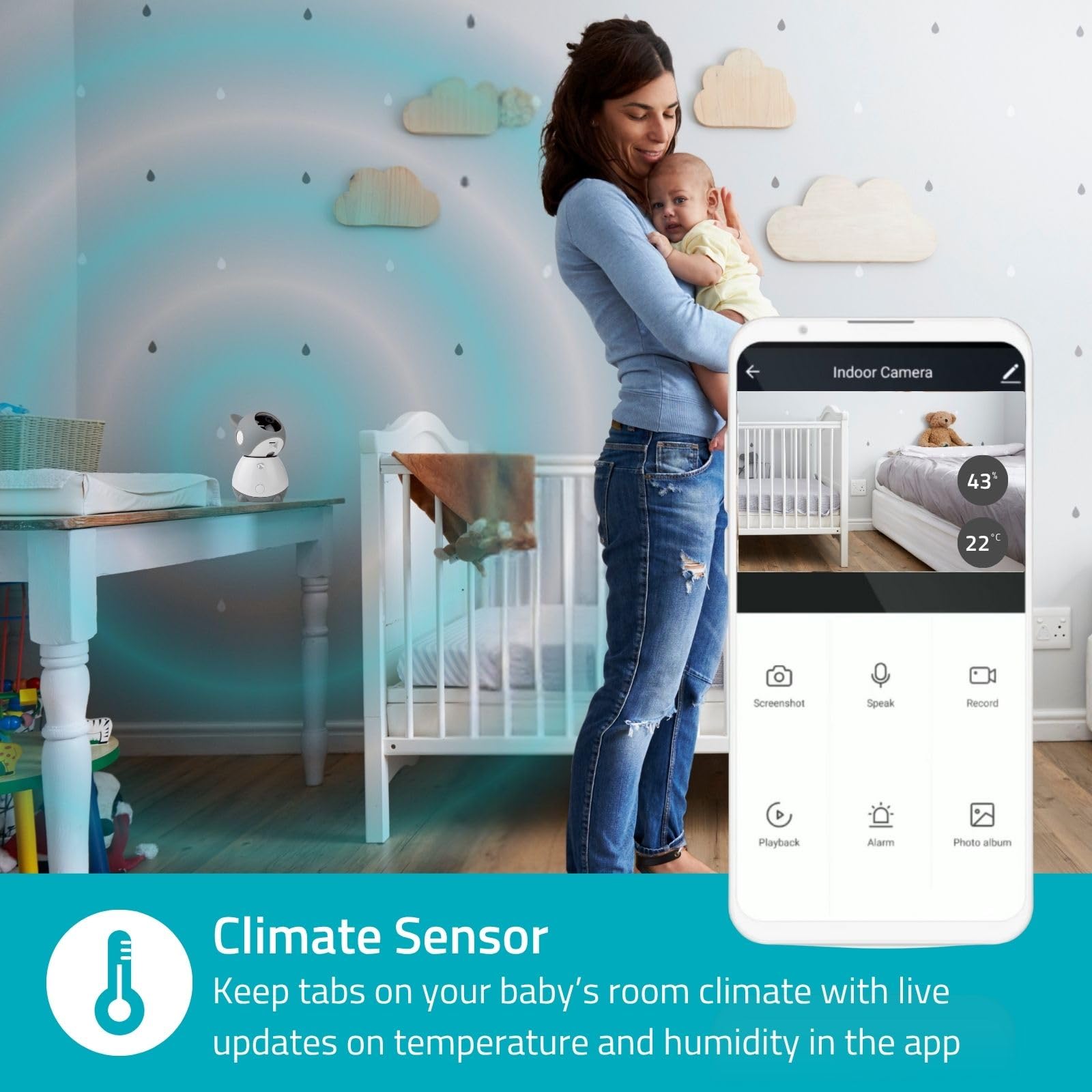 NEDIS Smartlife kamera wewnętrzna WLAN Full HD 1080p Pan tilt Cloud MicroSD z czujnikiem ruchu, noktowizorem, Android i iOS, szara, biała, 1,5 m, biała, szara, WIFICI30CGY