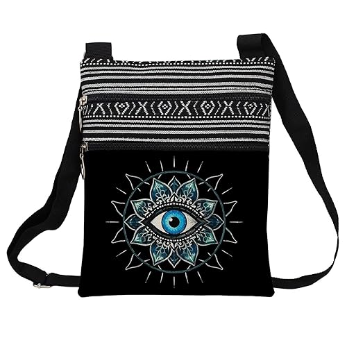 Blue Evil Eye Messenger Bag Small Ethnic Pattern Printed Adjustable