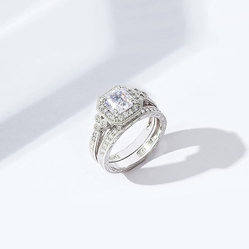 Miniatura 8 de Conjunto de dos anillos de corte Asscher con forma de corazón con cristales Swarovski Zirconia enchapados en oro o plata 45 cttw