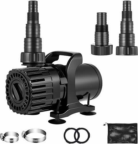 Adjustable Flow Pond Pump, 800-2700 GPH &18FT Lift | 150W Submersible Water Pump for Waterfall & Fish Pond, Quiet Fountain Pump,180° Adjustable Outlet, Filter Bag & 20FT Cord, UL Listed