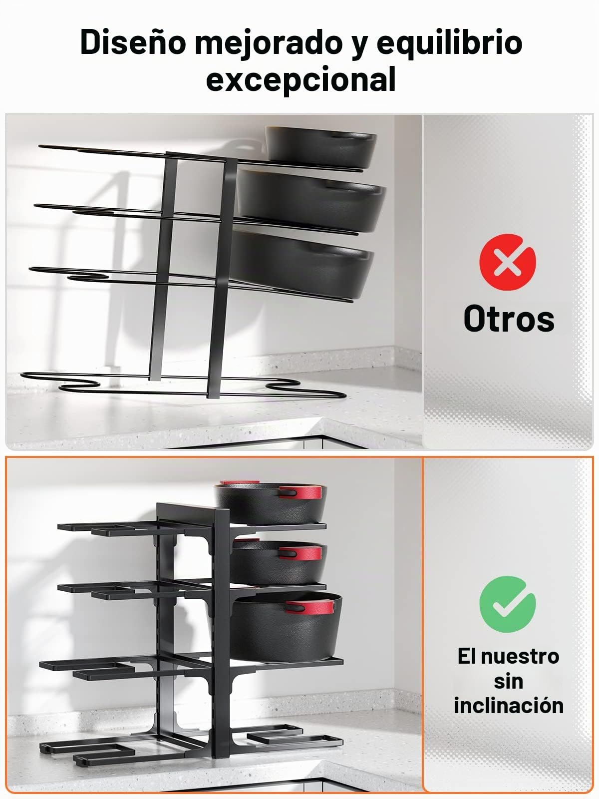 MUDEELA Organizador de Ollas y Sartenes para Gabinete, Organizador de Sartenes Ajustable de 8 Niveles para Gabinete, Organizador de Ollas para Organización y Almacenamiento de Armarios de Cocina