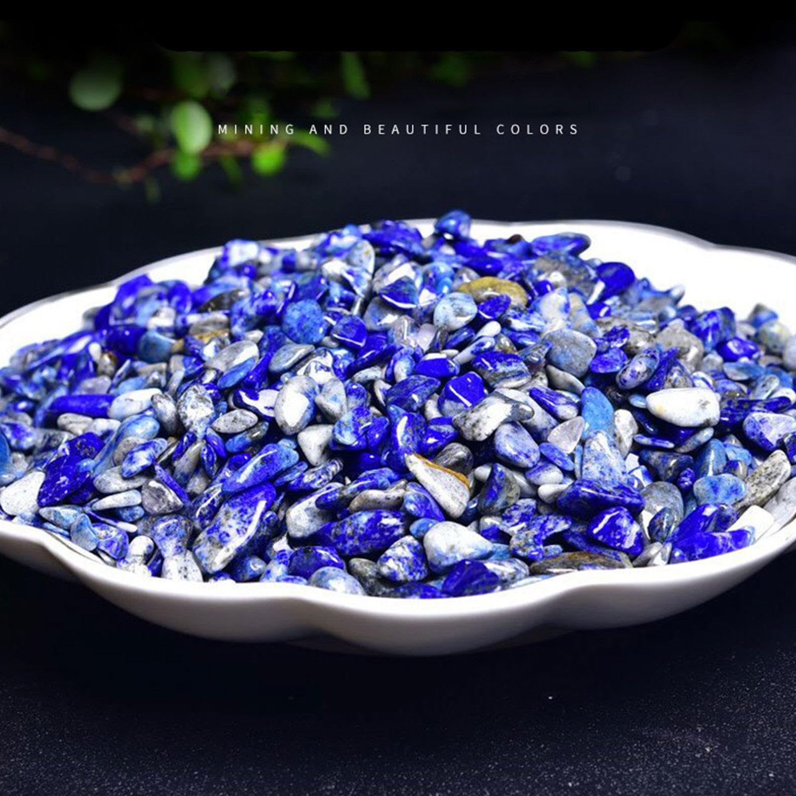 Piedra Triturada de Chips Pequeños de Lapislázuli de 2,2 LB Piedras de Cristal Curativas de Reiki Guijarro de Forma Irregular para Decoración del Hogar, Relleno de Jarrón de Pecera,5-7mm