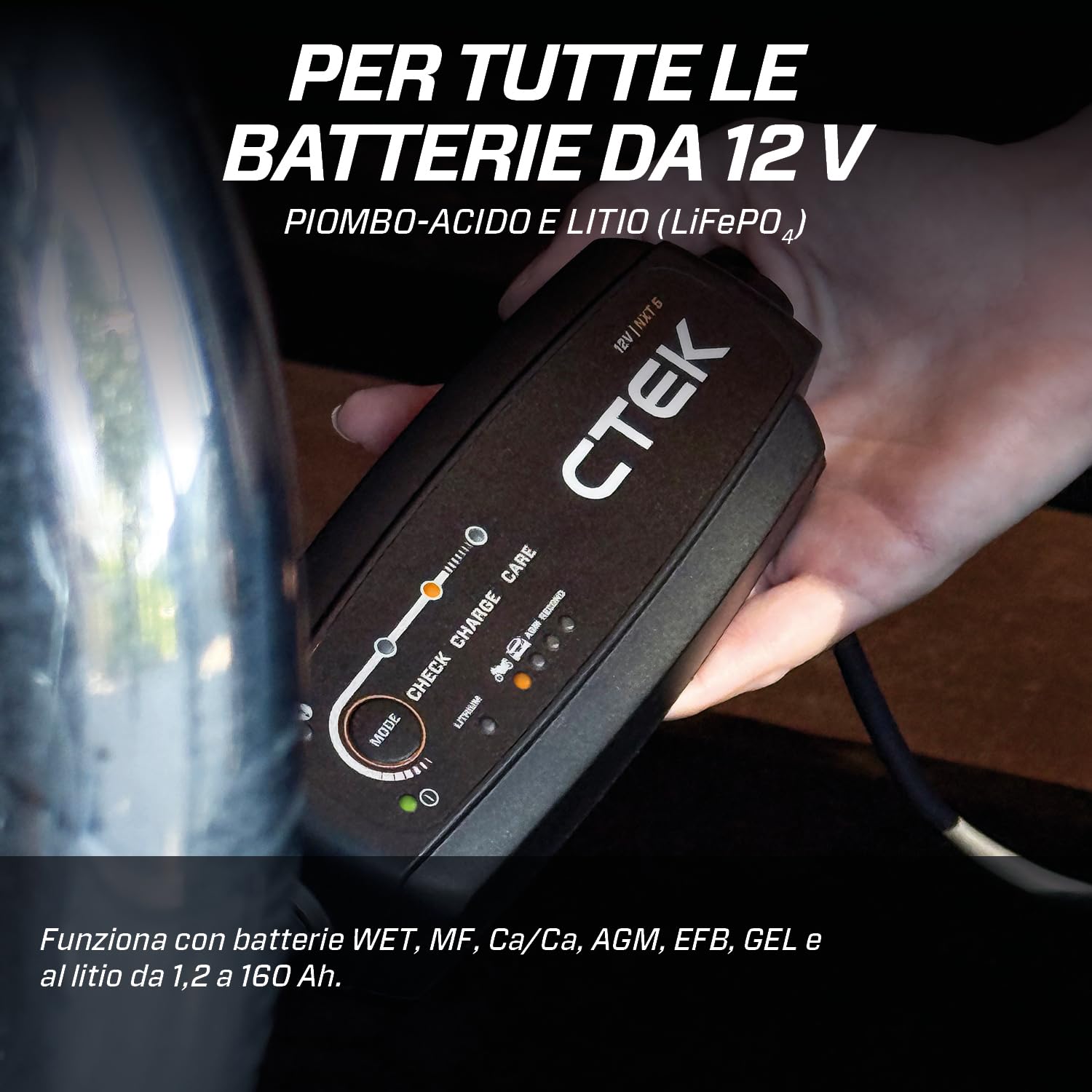CTEK NXT 5 caricabatterie intelligente 12 V, 5 A, compatibile con batterie al piombo e al litio, modalità ricondizionamento, ottimizzazione AGM, compensazione della temperatura, mantenitore di carica
