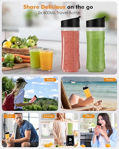 Miniatura 4 de MoKo Licuadora de batidos de 700 W, licuadora personal para batidos y batidos, mezcladora retro para encimera y molinillo para cocina con 6