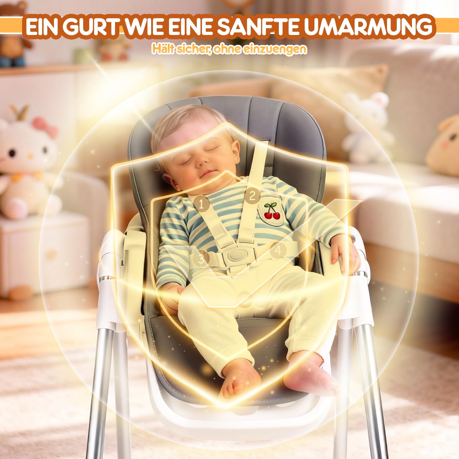 Soontrans Hochstuhl Baby, Sicher am Familientisch zum Essen Spielen Entdecken, Mitwachsend Ab Geburt bis Kleinkind, Liegeposition & Höhenverstellbar & Klappbar, aus Metallrahmen & Gepolstert(Anthrazit