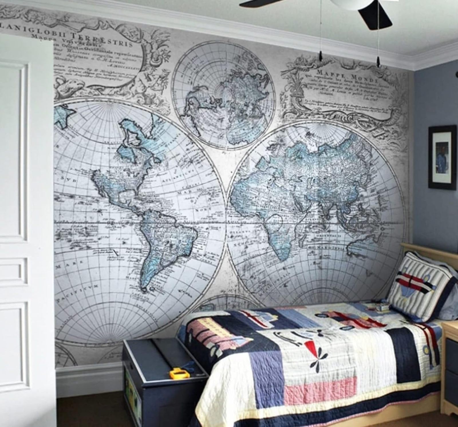 Xlming 400Cm×280Cm(B×H) Retro Nostalgic World Map Art Personalised 3D Wallpaper Luxury Home Dining Decor Paste Sofa Living Room The Wall For Bedroom Mural-400Cm×280Cm