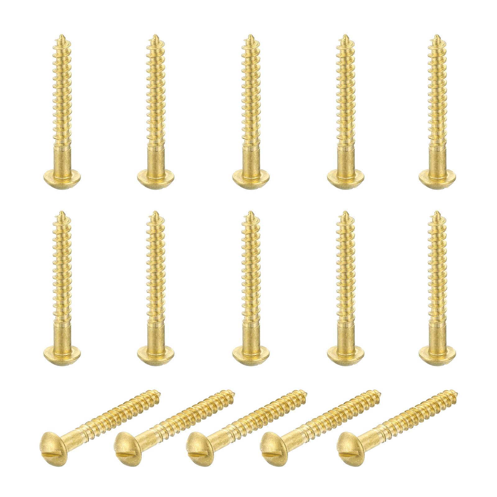 sourcing map 15 Pcs Brass Screws, M5 x 40mm Solid Slotted Round Head Self-Tapping Wood Screw Fasteners for Woodworking Furniture Repair Photo Frame Drywall Home Appliances, Gold