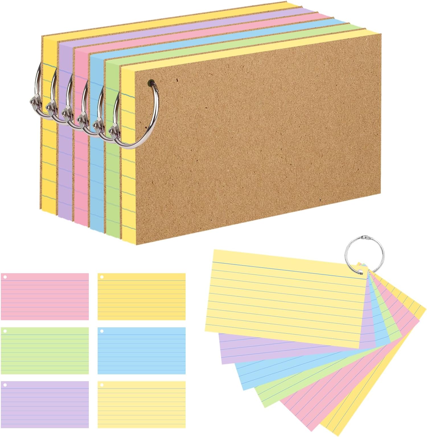 500PCS Colored Index Cards, 3x5 Inches Flash Cards with Ring (3x5(800))