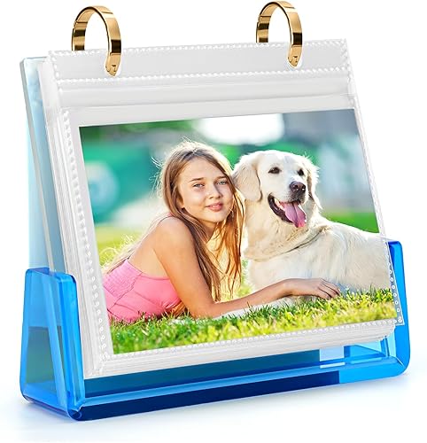 ZEEYUAN Álbum de fotos de escritorio de 4 x 6 pulgadas y calendario de escritorio 2025, calendario de escritorio pequeño de enero de 2025 a junio de