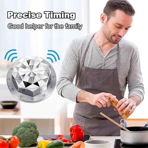 Miniatura 8 de Guiqulai Temporizador de cocina, temporizador mecánico de acero inoxidable, temporizador de cocina magnético con temporizadores de alarma para