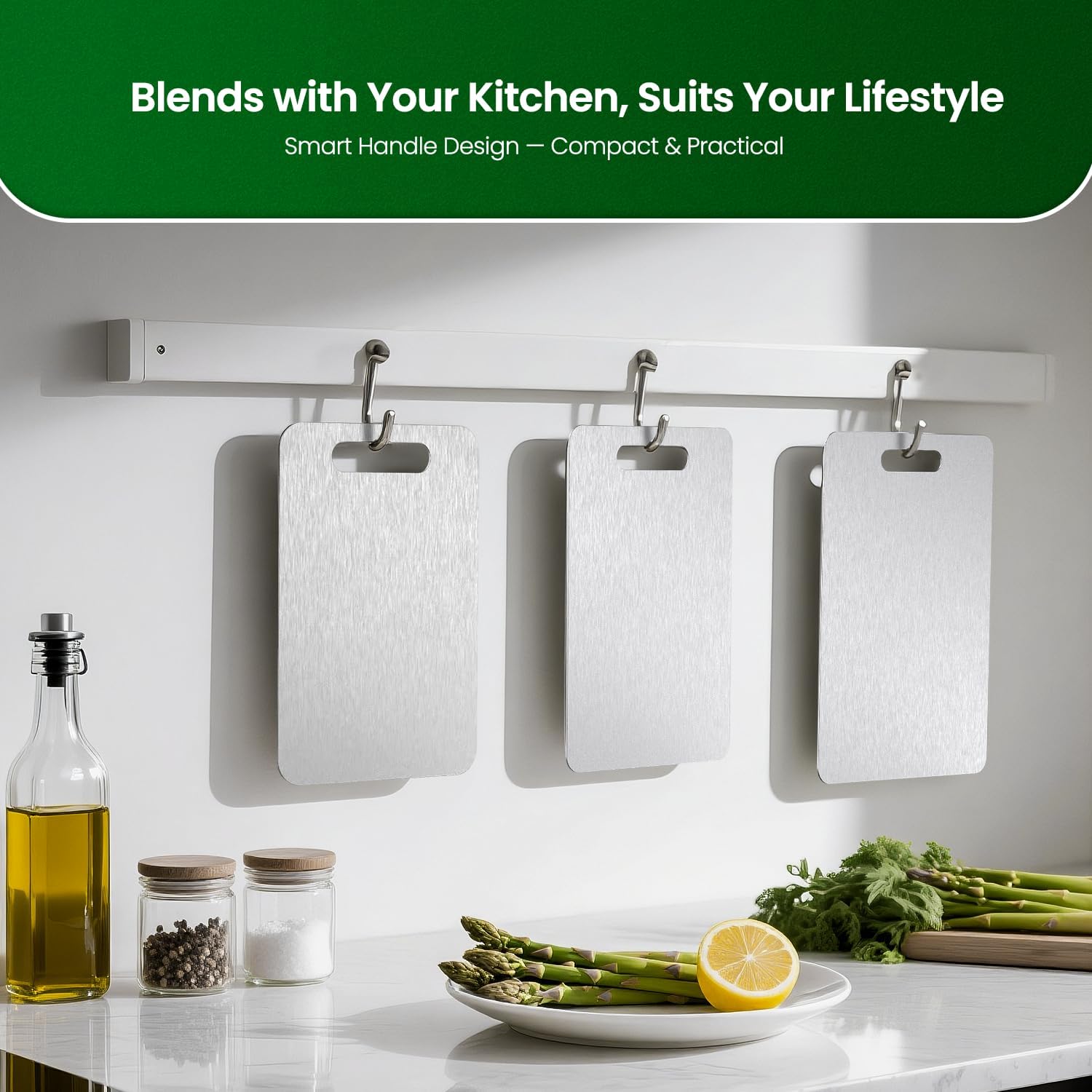 Titanium Cutting Board Set of 3 (S+M+L), 100% Pure Titanium Kitchen Cutting Boards, Double-Sided Chopping & Serving Board for Meat, Vegetables & Cheese, Lightweight, Durable & Dishwasher Safe